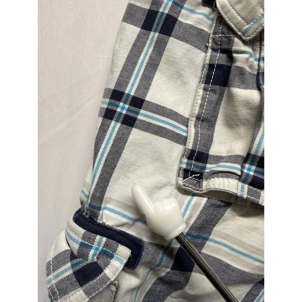 Guess‎ Cargo Shorts Mens 32 White Multi Plaid Cotton Stretch Utility Pockets